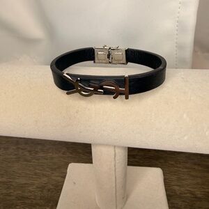 Black Leather Bracelet with Silver Clasp